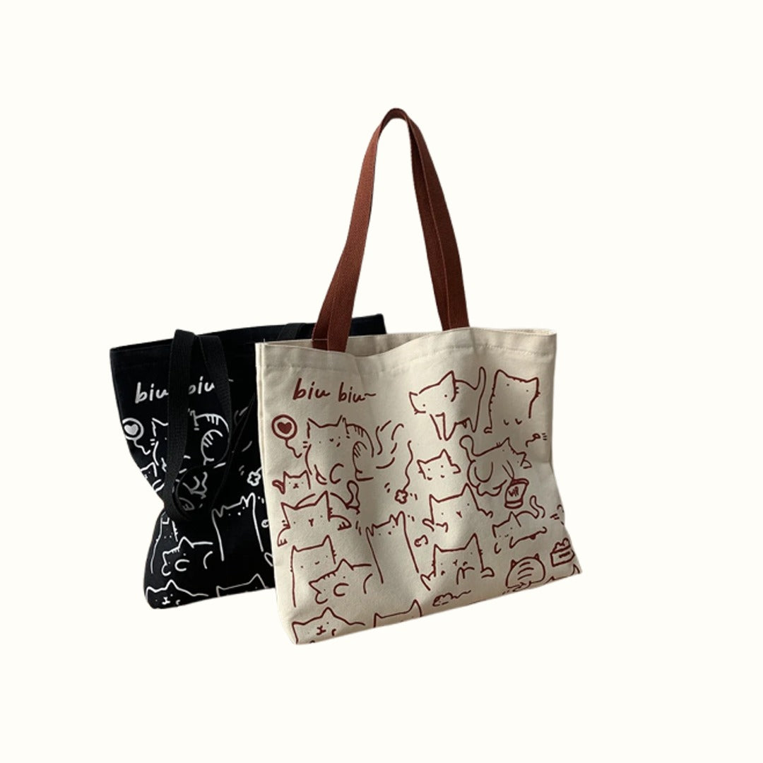 Purrfect Day Canvas Tote Bag | Aesthetic Cat Lover Shopper - PurePaws UK