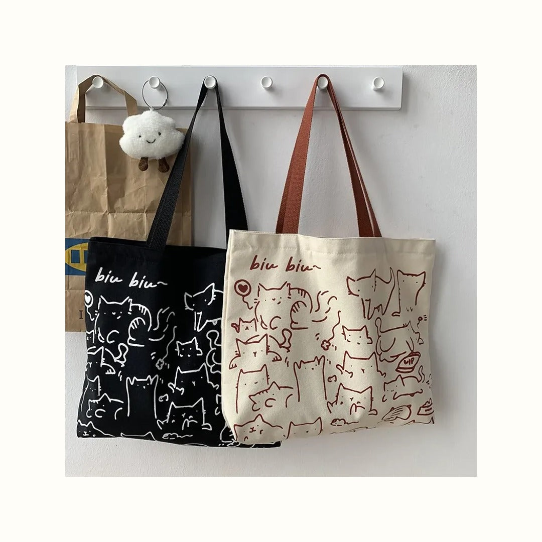 Purrfect Day Canvas Tote Bag | Aesthetic Cat Lover Shopper - PurePaws UK