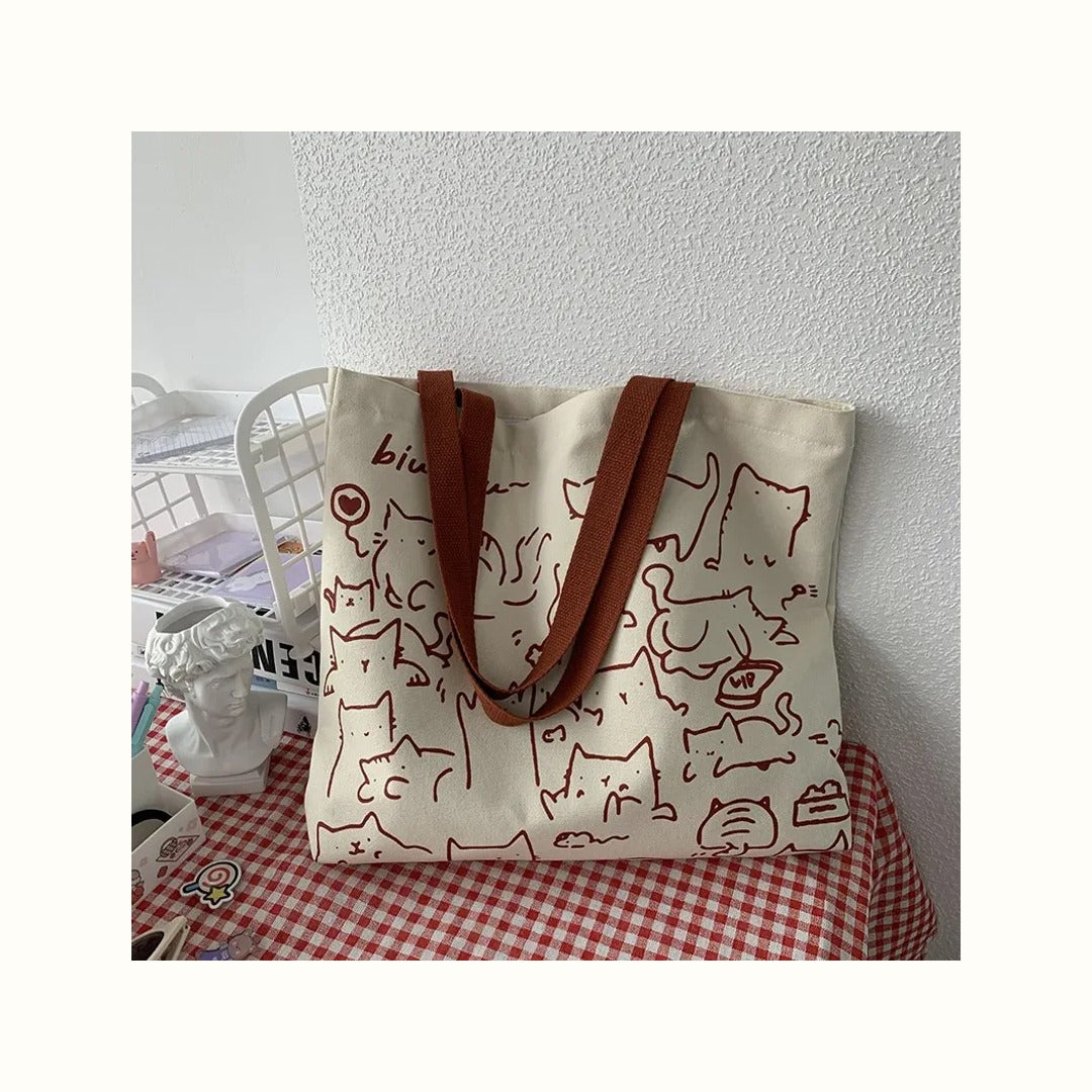 Purrfect Day Canvas Tote Bag | Aesthetic Cat Lover Shopper - PurePaws UK